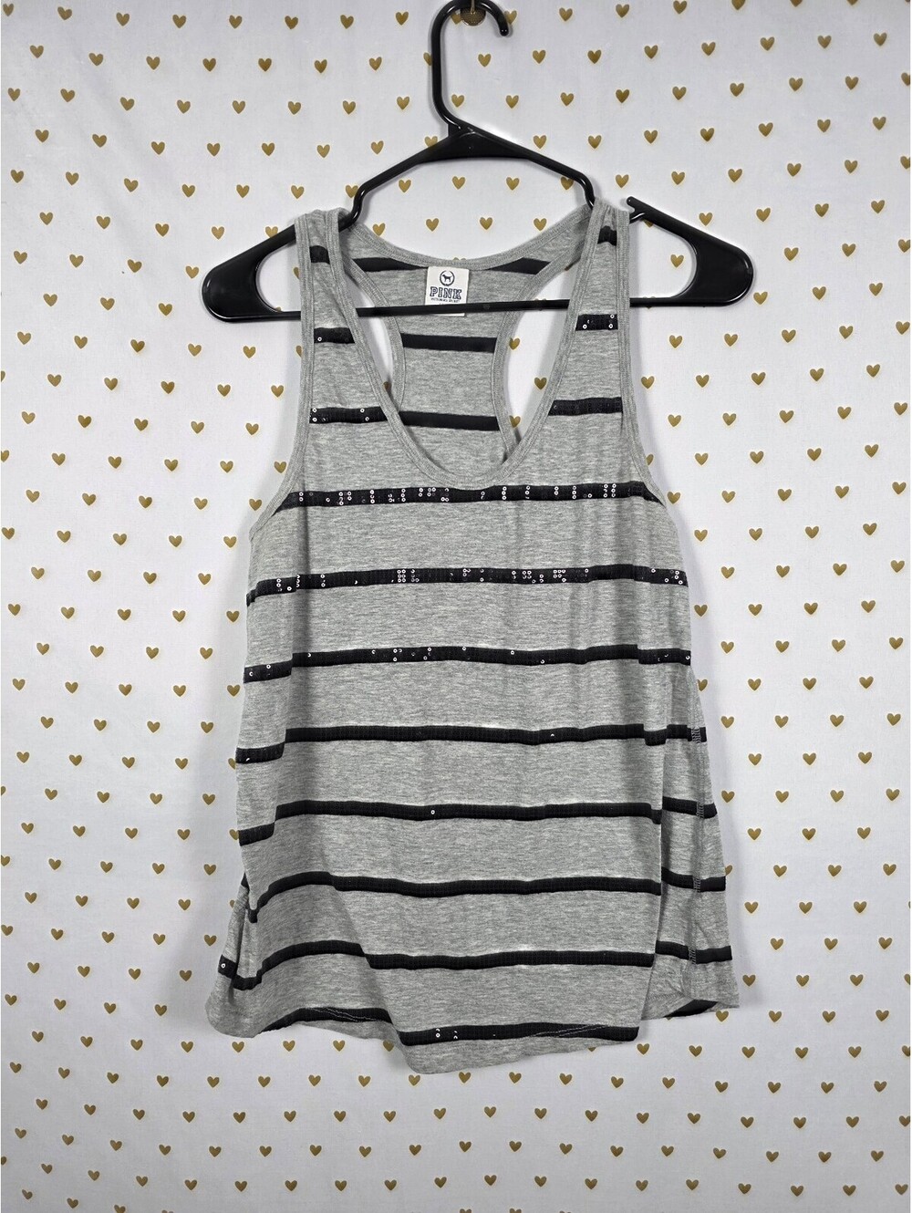 Victorias Secret PINK Bling Sequined Stripe Grey Tank Top Medium